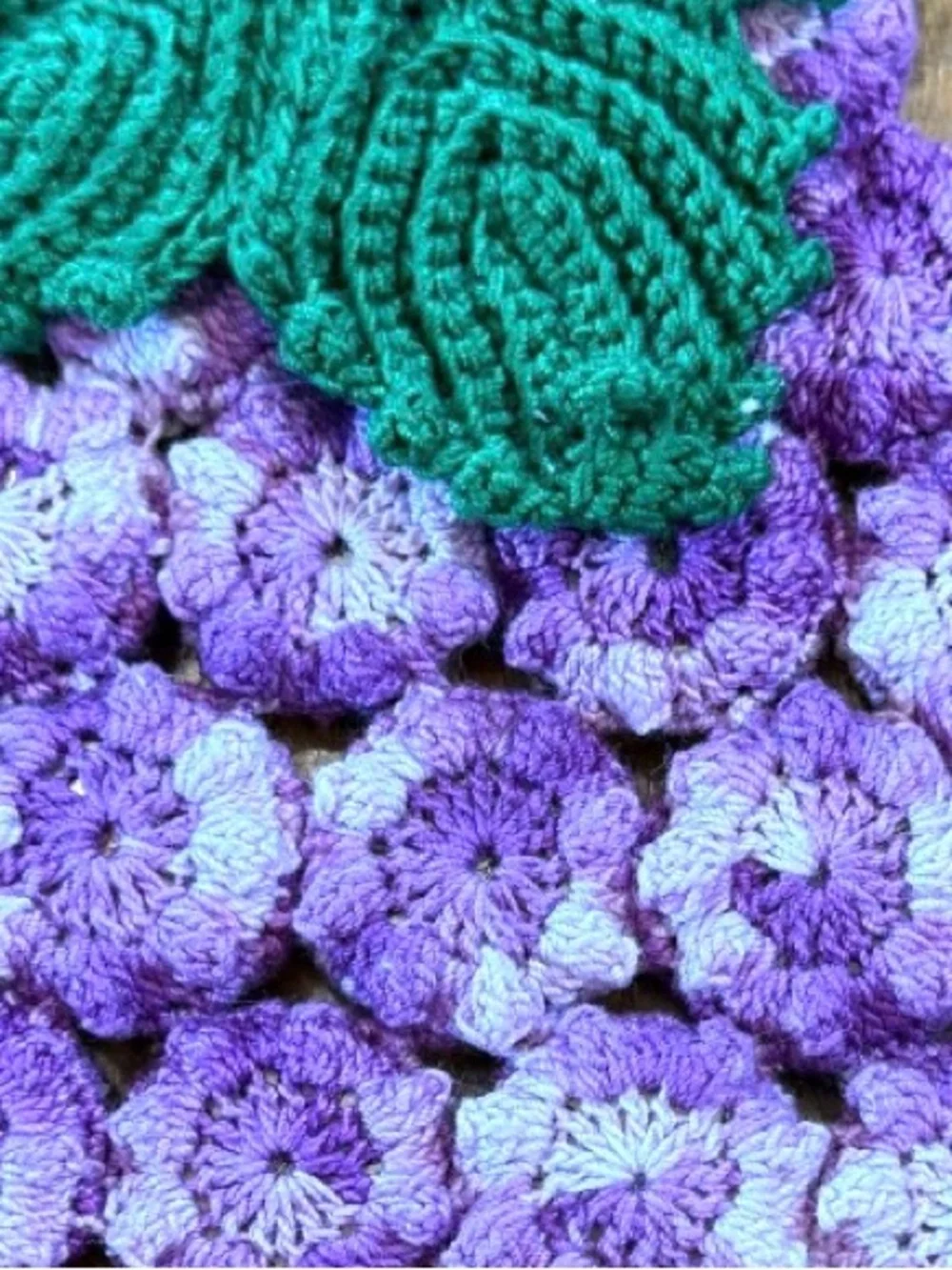 Handmade Crochet Grape Applique in Purple and Green hot pad wall hanging decor